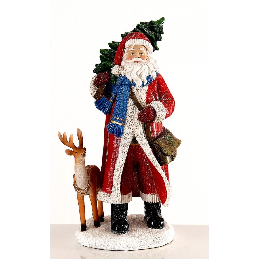 Άγιος Βασίλης Φιγούρα  Διακοσμητική  με Δέντρο Χριστουγεννιάτικο και Ελάφι Από Ρητίνη 9762746 Χριστούγεννα